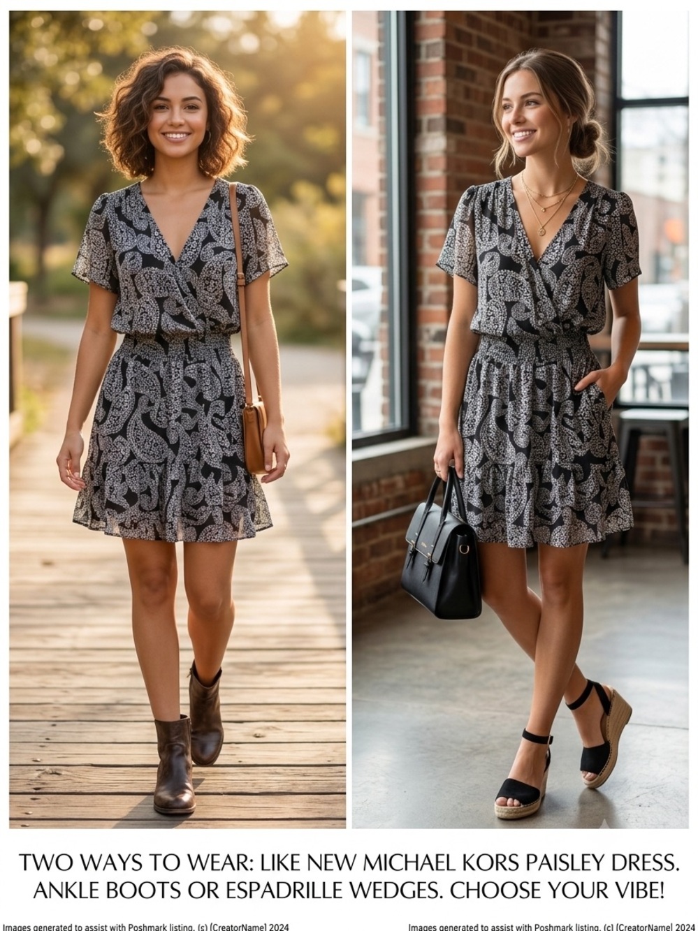 Michael Kors Black and White Paisley Wrap Mini Dress